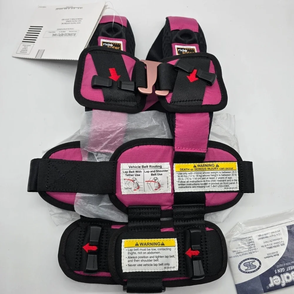 RideSafer Travel Vest XS Pink Portable Car Seat 26.5-40 lb Lightweight Compact